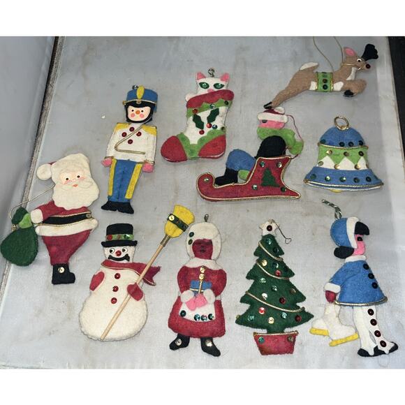 Bucilla Other - VTG Bucilla? Handmade Felt Sequins Christmas Ornaments Lot 10